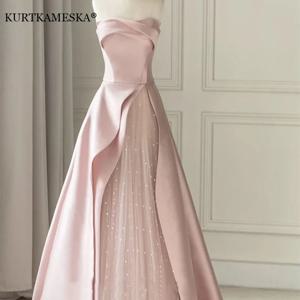 여성을위한 럭셔리 우아한 Tulle Strapless 긴 저녁 댄스 파티 드레스 여름 우아한 공식 Quinceanera 파티 공 가운 드레스