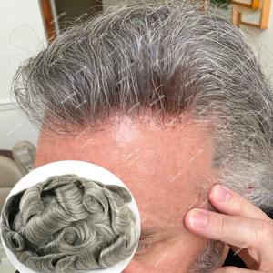 자연 헤어 라인 슈퍼 내구성 1B80 1b40 그레이 브라운 남성 Toupee 얇은 남성 가발 인간의 머리카락 마이크로 스킨 피부 Pu 모세관 보철물