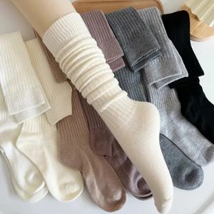 양모 송아지 양말 가을/겨울 두꺼운 커피 컬러 쌓인 양말 일본 무릎 길이 양말 여성용 더블 바늘 양말