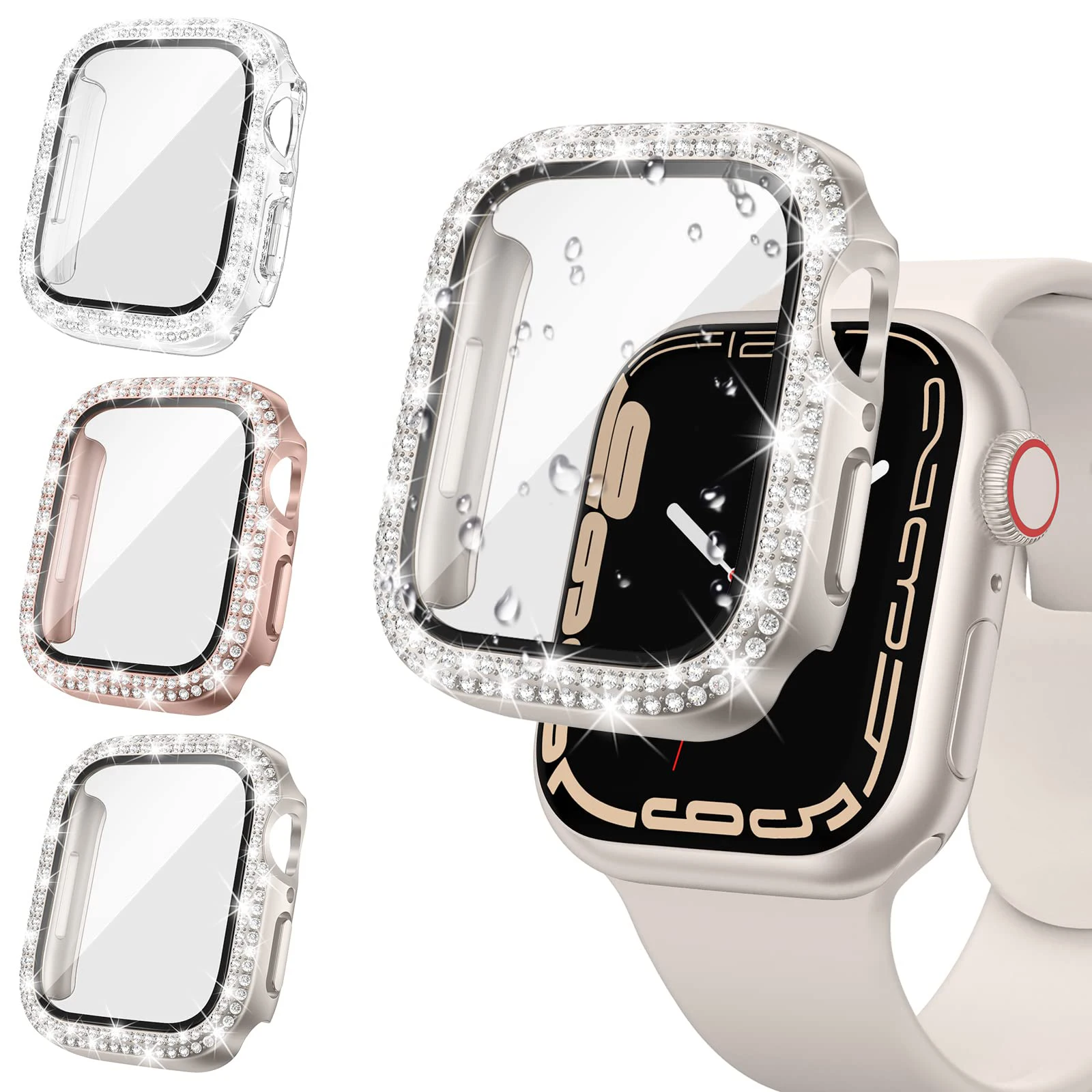 유리 + 다이아몬드 커버 Apple 시계 케이스 46mm 40mm 44mm 41mm 42mm 45mm 블링 범퍼 보호대 iWatch 시리즈 10 9 se 5 6 7 8 케이스