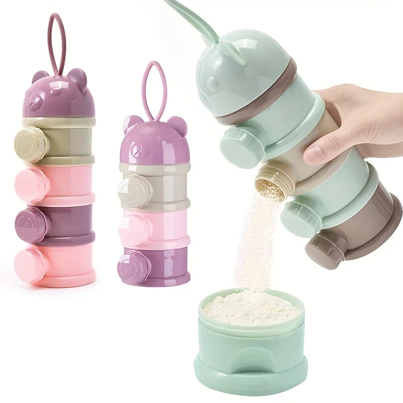 1pc 휴대용 4 레이어 우유 분말 상자, 우유 분말 용기, 식품 저장 스낵 회전 상자