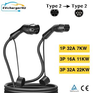 EVcharger4U IEC62196 EV 충전 케이블, 전기 자동차용 스테이션 충전기 코드, 타입 2, 1 상, 3 상, 16A, 32A, 7KW, 11KW, 22KW
