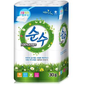 행복한동행 순수 천연펄프 3겹 30롤 화장지 두루마리 휴지