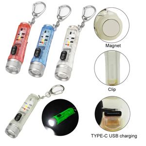 미니 키 체인 손전등 LED 충전식 토치 휴대용 마그네틱 USB 충전 손전등 높은 전력 캠핑 장거리 랜턴