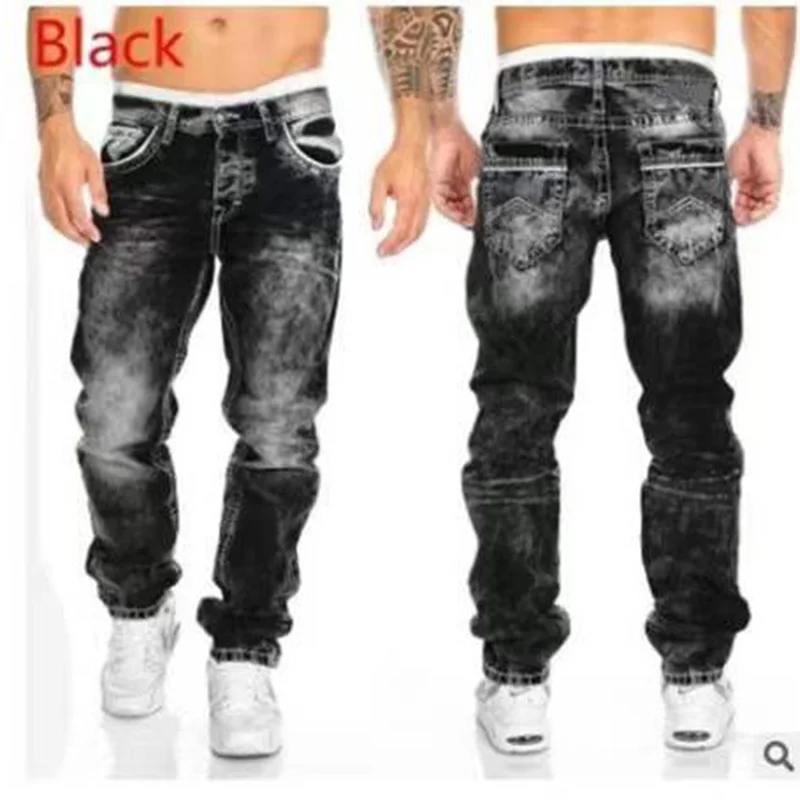 빈티지 워시 워시 스트레이트 힙합 청바지 남성 streetwear 캐주얼 데님 카고 바지 봄과 가을 지퍼 프린트 스트레치 청바지
