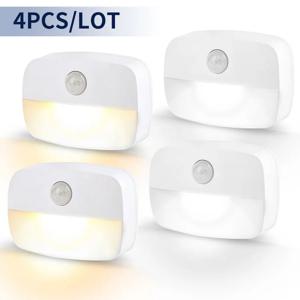 4pcs 모션 센서 LED 야간 조명 무선 AAA 배터리 구동 야간 램프 침실 계단 옷장 옷장 복도 주방 조명
