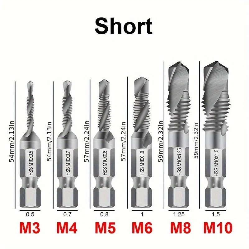 6pcs 드릴 탭 조합 비트 세트-미터 나사 M3 M4 M5 M6 M8 M10 나사 태핑 카운터 싱크 드릴링 용 도구