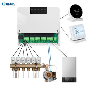 Beok 무선 온도 조절기 컨트롤러 난방 Wifi 스마트 홈 가스 보일러 물 바닥 액추에이터 용 8 채널 난방 시스템