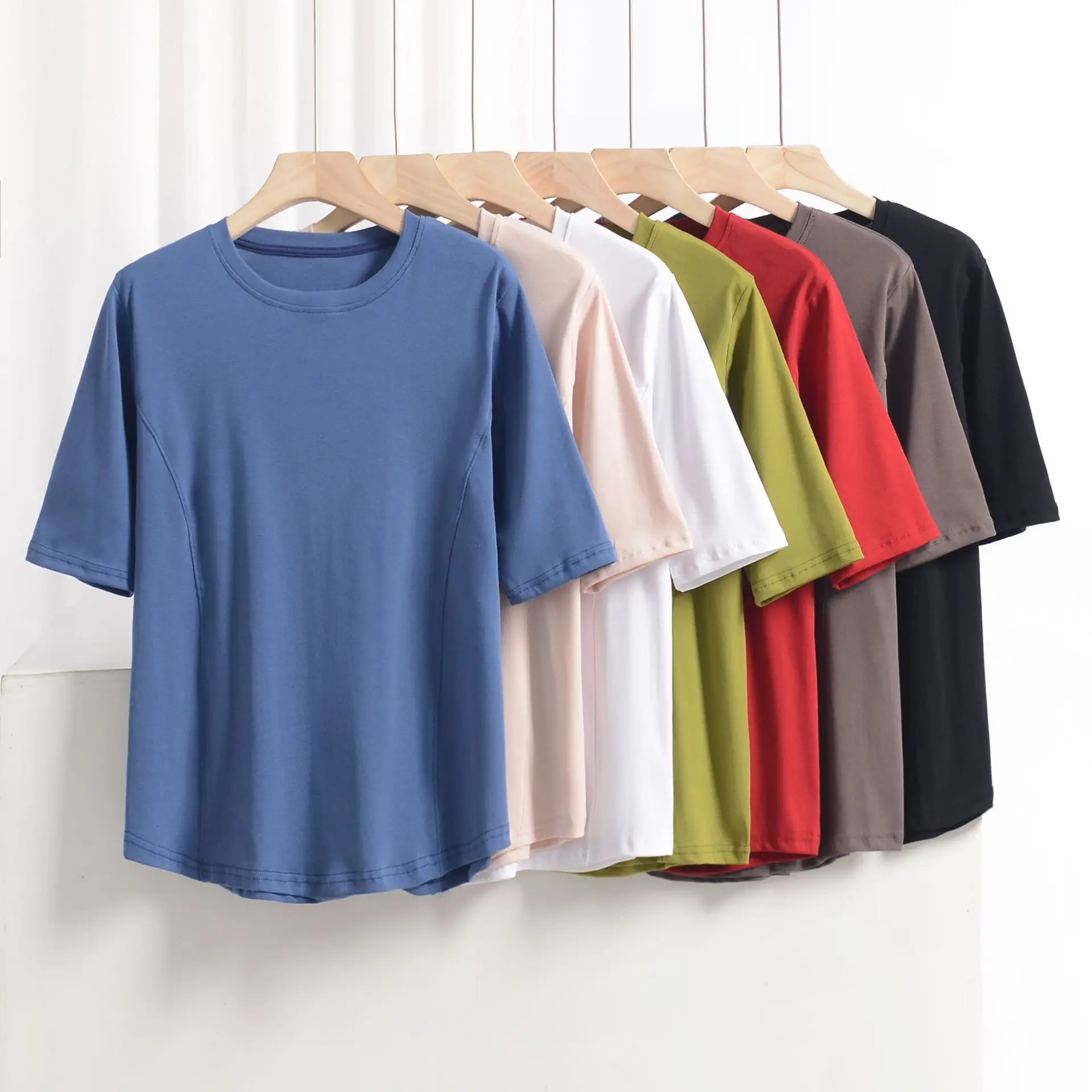 XL ~ 8XL 플러스 사이즈 O 넥 티셔츠 여성 기본 티셔츠 솔리드 컬러 반팔 여름 심플 티셔츠 Bottoming Tees all mat