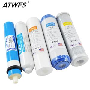ATWFS 5단계 역삼투 RO 정수 필터 교체 세트(정수 필터 카트리지 75 GPD 멤브레인 포함)