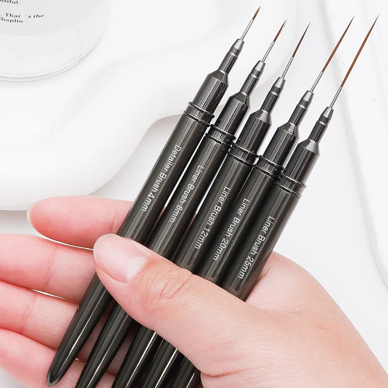 전문 네일 라이너 DIY 드로잉 페인팅 플라워 라인 스트라이프 펜, 4mm, 8mm, 12mm, 20mm, 25mm, 금속 손잡이, 네일 아트 브러시 세트, 5 개