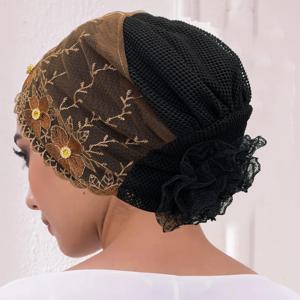 여성용 자수 터번 모자 여름 통기성 머리 랩 보닛 이슬람 스카프 모자 암 화학 요법 모자 Turbante mujer