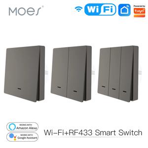 MOES WiFi 스마트 푸시 버튼 벽 조명 스위치 RF433 송신기 스마트 라이프 Tuya App 원격 제어는 Alexa Google 홈과 함께 작동합니다.