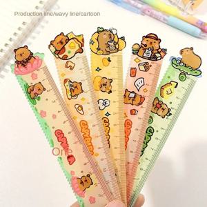 Capybara 눈금자 학교 사무용품, 물결 모양 선 그리기 도구, 아크릴 귀여운 만화 스트레이트 눈금자, 15cm, 신제품