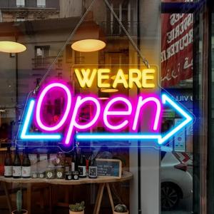 우리는 오픈 네온 사인 조정 가능한 밝기 LED 네온 불빛 표지판 창 숍 바 살롱 카페 레스토랑 펍 장식용 USB로