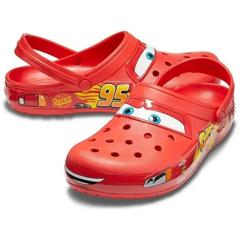 디즈니 Aoger Lightning Mcqueen Pixar 만화 솔리드 방수 슬리퍼 야외 비치 신발 샌들 캐주얼 발목 랩 Eva 신발
