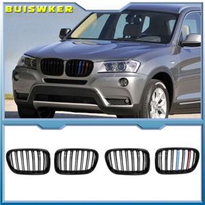 1 쌍 전면 신장 그릴 매트 광택 블랙 BMW X3 F25 2010 2011 2012 2013 교체 레이싱 범퍼 자동차 스타일링