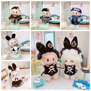 17cm 펜던트 Labubu 인형 드레스 귀여운 Labubu 인형 옷 검은 하녀 제복 정장 만화 인형 까마귀 바디 슈트 복장 인형 의상