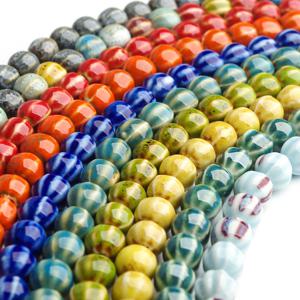 28Pcs/스트립 약 11mm 도자기 구슬 호박 줄무늬 구멍 다채로운 유약 구슬 보석 만들기위한 수제 도자기 구슬