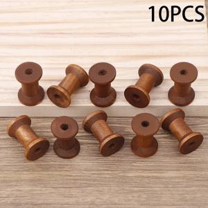 10Pc 빈티지 나무 스풀 DIY 릴 주최자 바느질 리본 꼬기 나무 공예 도구 스레드 와이어 스풀 바느질 용품