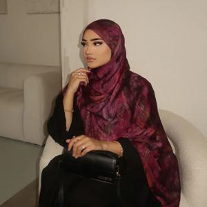 새로운 디자인 뜨거운 판매 인쇄 Hijabs 쉬폰 실크 새틴 이슬람 프리미엄 Ombre 대리석 물 인쇄 목도리 Hijab 스카프