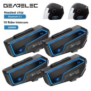 GEARELEC GX10 오토바이 인터콤 헬멧 블루투스 헤드셋, 10 라이더, 2km 모토 커뮤니케이터 인터폰, FM 음악 공유, PK B4FM-X