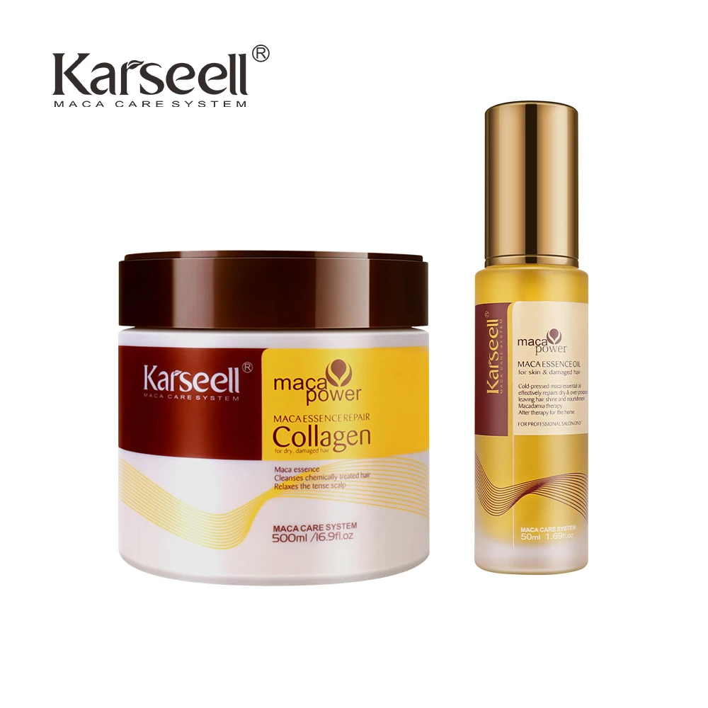 Karseell 콜라겐 헤어 트리트먼트 딥 리페어 헤어 마스크, 아르간 오일 헤어 세럼, 건조한 손상 모발, 모든 모발 유형, 500ml, 50ml