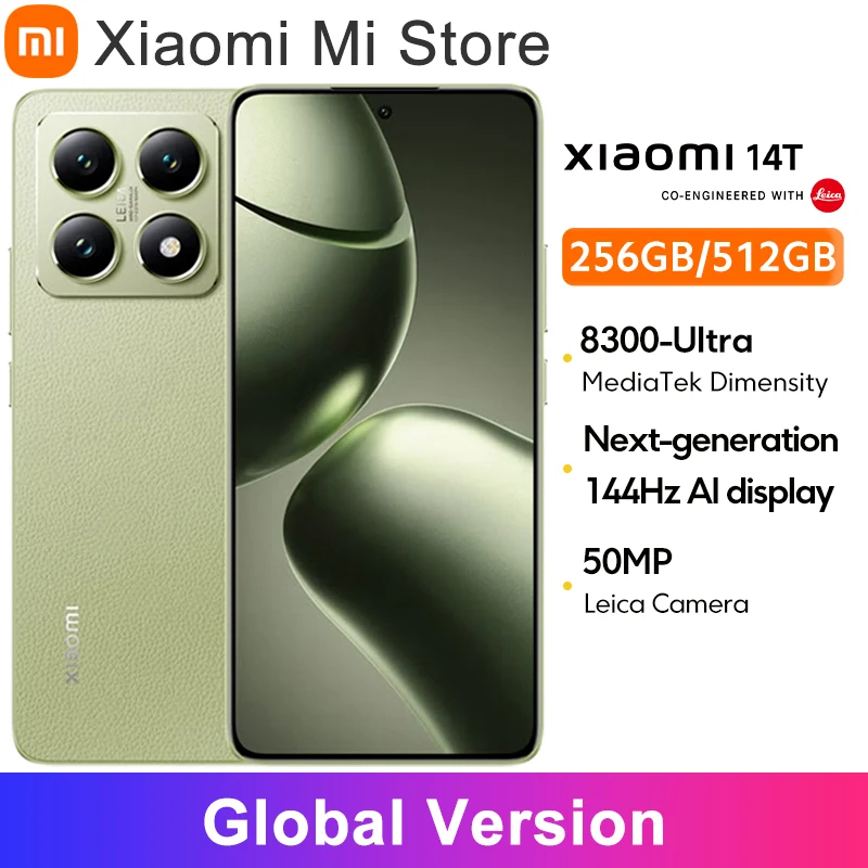 샤오미 14T 5G 글로벌 버전 스마트폰, Dimensity 8300-Ultra 144Hz AMOLED AI 디스플레이, 67W HyperCharge 5000mAh 50MP Leica 카메라