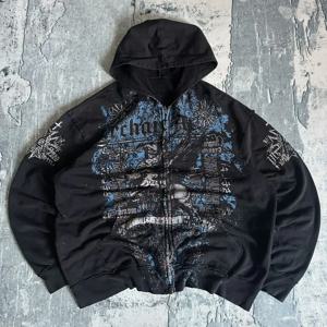 Affliction streetwear 고딕 까마귀 y2k 새로운 복고풍 패턴 여성용 특대 지퍼 까마귀 힙합 성격 캐주얼 운동복
