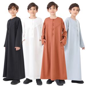 Eid Mubarak Djellaba Jubba Thobe 아동용, 남아용 무슬림 이슬람 의류, 터키 카프탄, 두바이 아바야, 사우디 아랍 로브, 다파, 디쉬다샤