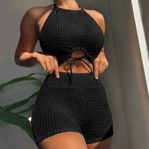 섹시한 하이 웨스트 비키니 2025 여성 하이 넥 수영복 여성 수영복 솔리드 Bathers 수영 수영복 수영복 여름 Beachwear