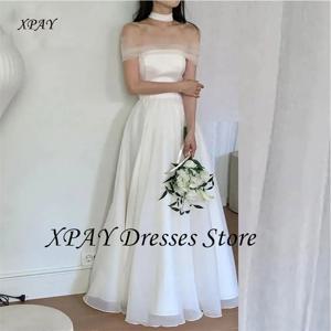 XPAY 심플한 A 라인 요정 이브닝 드레스, 스트랩리스 사진 촬영 드레스, 맞춤형 한국 웨딩 피로연 드레스, 숄 포함