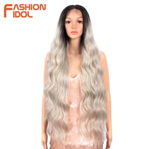 FASHION IDOL 코스프레 합성 가발, 흑인 여성용 딥 웨이브 레이스 프론트 가발, 옴브레 블론드 내열성 섬유, 긴 웨이브, 36 인치