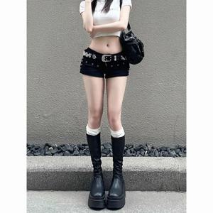 Hotsweet 하이 웨스트 2000S 블랙 시스 슬림 피트 Y2K 데님 반바지 여성 패션 캐주얼 섹시한 스트리트 하라주쿠 스타일 반바지