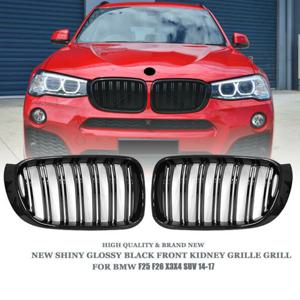 1 쌍 앞 범퍼 신장 레이싱 그릴 BMW X3 X4 F25 F26 2014-2017 자동차 더블 라인 스포츠 그릴 광택 블랙 커버
