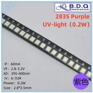 SMD LED 2835 0.2W 보라색 자외선, 390-400nm LED 램프 비즈, 크기 2835 발광 다이오드, 고휘도 품질, 100 개
