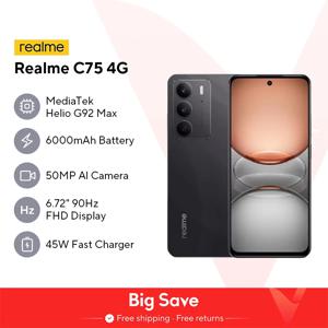 Realme C75 스마트폰, Helio G92 Max 칩셋, 5828mAh 배터리, 45W 충전, 6.72 인치, 90Hz 디스플레이, 50MP 카메라, NFC IP69, 월드 프리미어