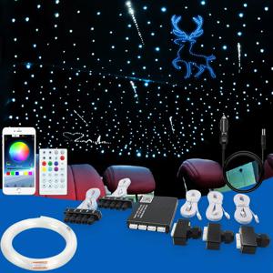 12V 자동차 별이 빛나는 하늘 지붕 광섬유 지점 기계 유성 App 블루투스 다채로운 깜박이는 천장 수정 된 광원 채광창 자동차 분위기 별이 빛나는 하늘 빛