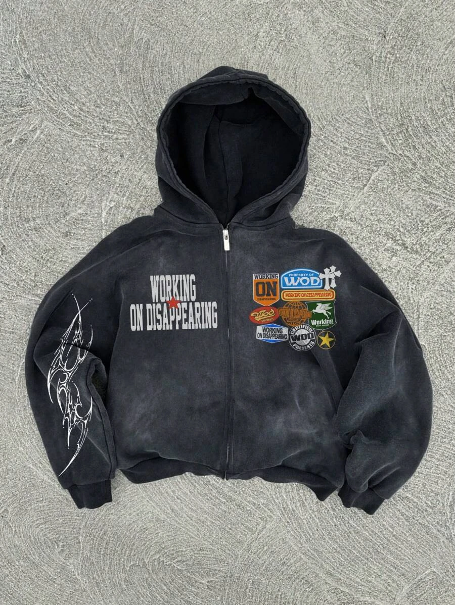 Y2K 미국 힙합 성격 아이콘 패턴 프린트 까마귀 남성 의류 streetwear 하라주쿠 자켓 고딕 캐주얼 지퍼 업 후드