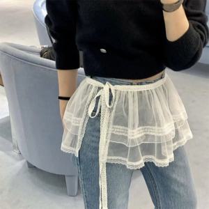 새로운 수 놓은 꽃 레이스 미니 스커트 Y2K streetwear 레이스 업 프릴 스커트 하라주쿠 엉덩이 커튼 청바지 장식을 통해 볼
