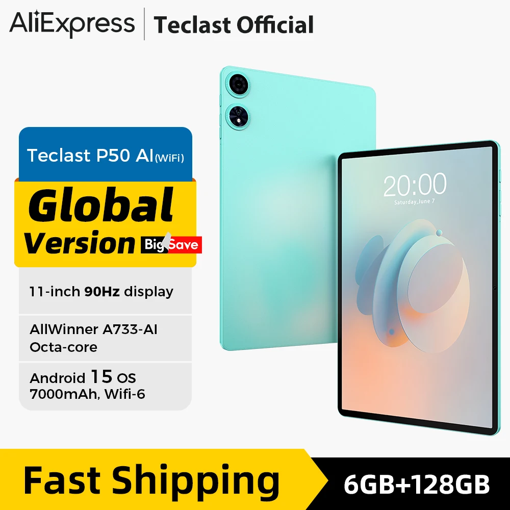 【신규】 안드로이드 15 Teclast P50Ai 태블릿 11인치 90Hz(6Gb+10Gb)최대 16Gbgb Ram 128Gb Lpddr5 1280X800 Allwinner A733-Ai Octa-Core