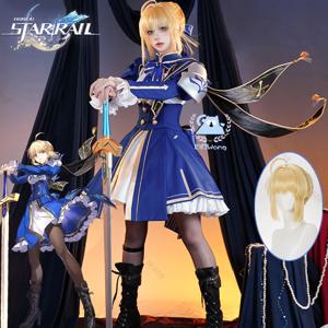 혼카이 스타 레일 X 페이트 FGO 아르토리우스 코스프레 의상 세이버 코스프레 릴리 의상 페이트 스테이 나이트 유니폼 가발 할로윈 파티용