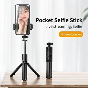 휴대용 무선 Selfie 스틱 iPhone Android Vlog 라이브 스트리밍 브래킷 용 Bluetooth 원격 기능이있는 확장형 삼각대 스탠드