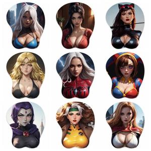 3D 마우스 패드 슈퍼히어로 / 로그 / 레이븐 / 폼니 / 네리 / 마리카 마우스패드 애니메이션 만화 가슴 게임용 손목 받침대 마우스 매트 B DIYhui