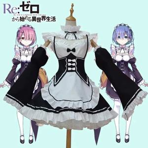 람 렘 코스프레 애니메이션 Re: 제로 카라 하지메루 이세이카이 세이카츠 렘 메이드 의상 가발 앞치마 드레스 할로윈 의상 여성용