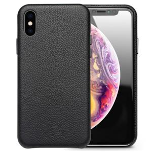QIALINO 클래식 리치 질감 송아지 가죽 정품 가죽 코팅 PC iPhone XS Max 6.5인치용 백 케이스 - 블랙