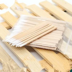 약 100pcs 나무 면봉 아이 섀도우 립스틱 브러쉬 화장품 메이크업 도구 귀 청소 스틱 버드 팁 나무 면봉