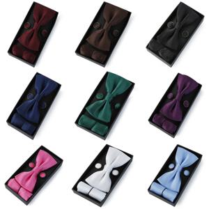 HUISHI 클래식 블랙 Bowtie 나비 넥타이 남성용 나비 Bowknot 포켓 스퀘어 커프스 단추 정장 세트 Bussiness 액세서리 선물 상자