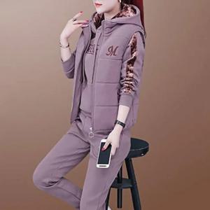 패션 따뜻한 3 조각 세트 여성 복장 2022 가을 겨울 Thicken Tracksuit 캐주얼 양복 조끼 + 후드 + 바지 여성 운동복