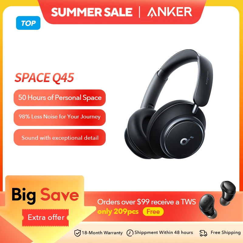 soundcore Anker Space Q45 적응형 소음 차단 헤드폰 매우 긴 50H 재생 시간 앱 제어 고해상도 사운드 Bluetooth 5.3